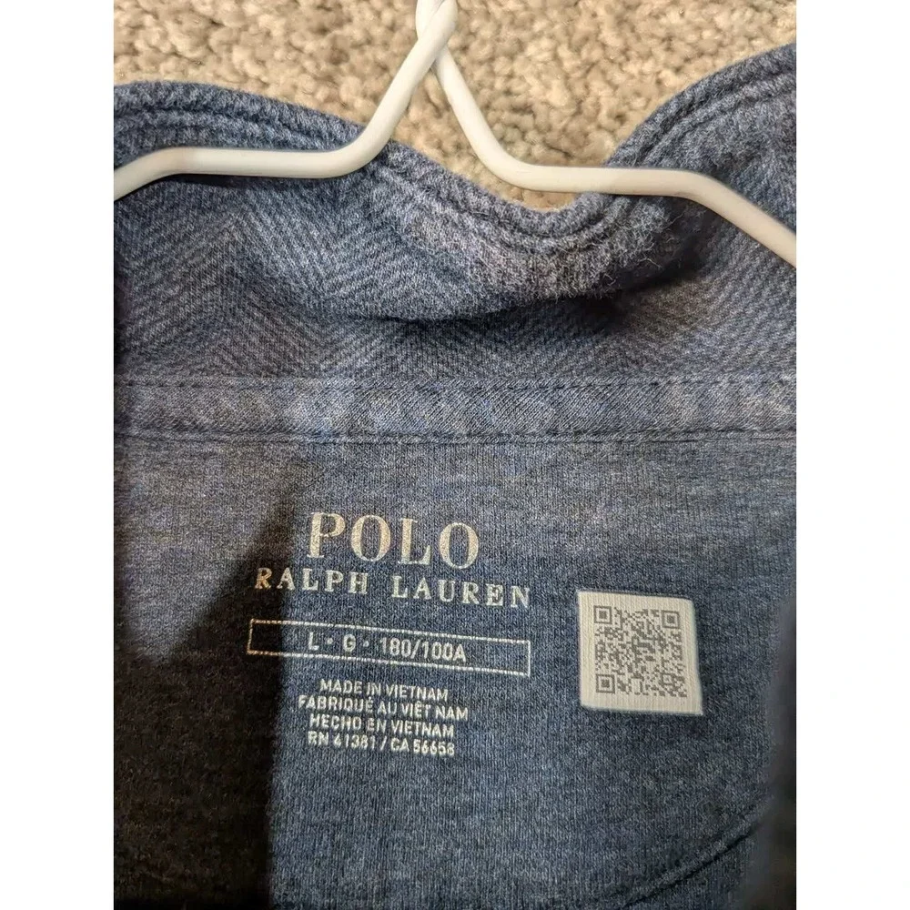 Polo Ralph Lauren Mens Large Navy Blue Herringbone Quarter Zip Pullover Sweater